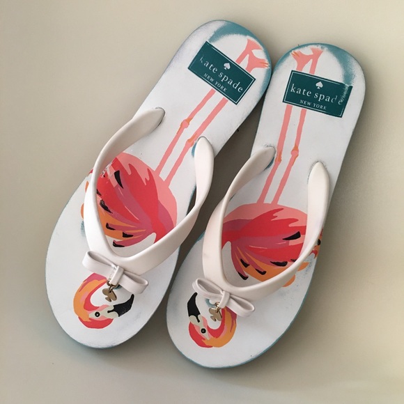 ❤️ SOLD Kate Spade Flamingo Flip Flops Sz 6 - Picture 14 of 15